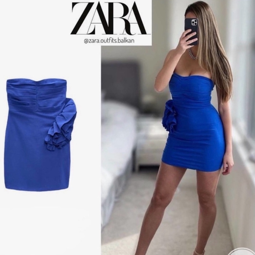 ZARA BLUE DRESS WITH FLORAL APPLIQUÉ